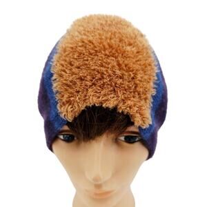 Echo Soft Plush Faux Fur Beanie Hat Tan Purple Unisex Skate Cabincore One Size